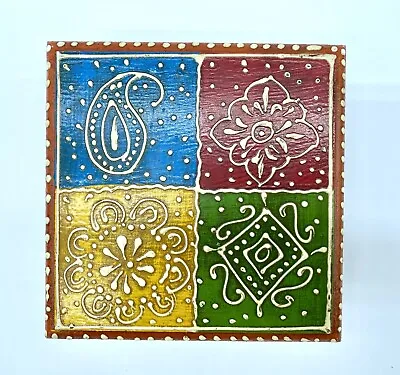 Handmade Wooden Tea Coaster Box With Meenakari Work. No Coasters. Multicolor. • $7.95