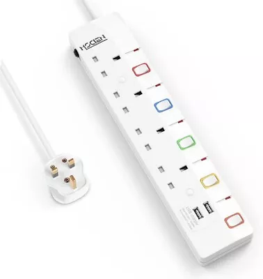 3M Extension Lead With 2 USB 4 Way Power Strip Plug 5 Individual Switch • £18.99