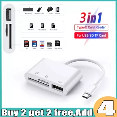 USB Type C Card Reader SD/Micro SD/SDXC  To Type C OTG Adapter For  Phone IPad • £3.43