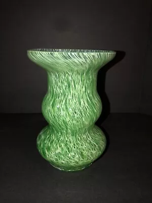 Vintage Murano Lavorazione Hand Blown Green And White Glass Splatter Vase • $25