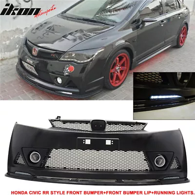 Fits 06-11 Civic Mugen RR Front Bumper Cover W/ Bumper Lip Spoiler + LED DRL • $741.99