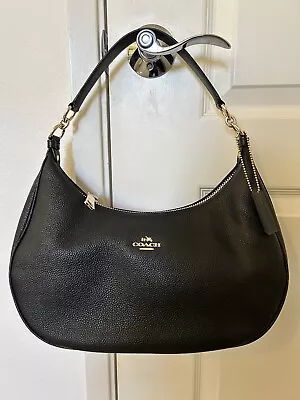 Auth COACH Luxury Pebbled Leather Harley Hobo F38250 Black Leather Saddle • £64.24