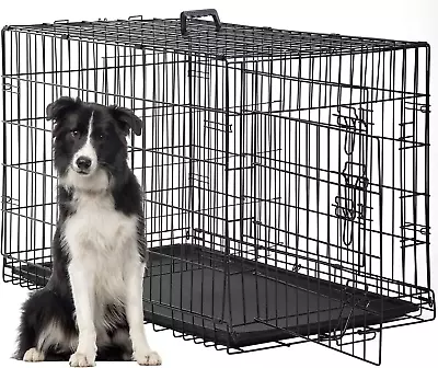 $38.03 • Buy Extra Large Dog Crate Kennel 48  Folding Pet Cage Metal W/ 2 Doors &Tray XL XXL