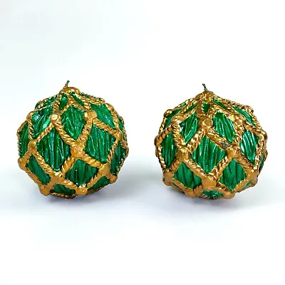 2x New Vintage Christmas Candles 4  Ornament Balls Green Gold Victorian Holiday • $20