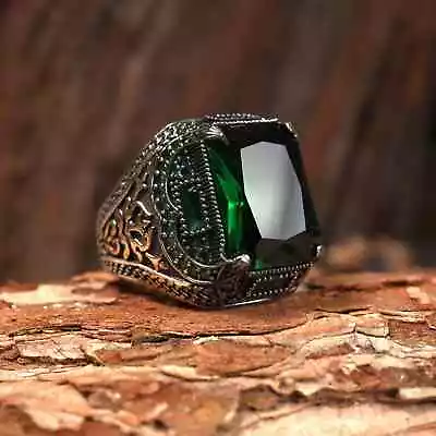 Emerald Gift Men's Ring 925 Sterling Silver Turkish Handmade Jewelry ALL SIZE • $54.90