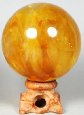 NATURAL Yellow PHANTOM MULTI INCLUSIONS Rainbow CRYSTAL Polishing Sphere Ball • $27.99