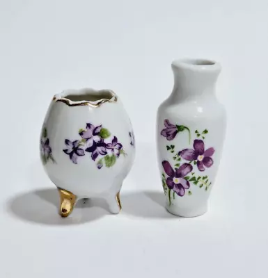 Vintage Porcelain Violet Flowers Miniature Vases Lot Of 2 • $9.99