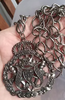 Vintage Pendant Necklace Silver Crown Shield Coat Of Arms Medieval Renaissance • $23.98