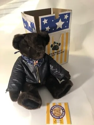 Vintage Vermont Teddy Bear Leather Harley Biker Motorcycle Jacket + Original Box • $39