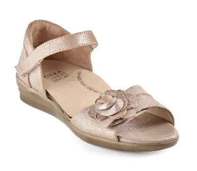 Ziera Blush Sandals Size 41 W 'Delta' Pink Gold Flower Shoes Metallic Hook Loop • $69.99