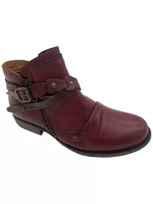 Miz Mooz Leather Buckled Ankle Boots Lagos Burgundy • $79.99