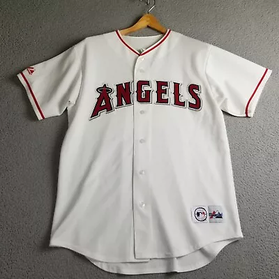 VINTAGE Anaheim Angels Baseball Jersey Men Medium White Sewn Majestic USA MLB • $49.88