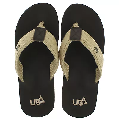 Mens Urban Beach Sonoran Brown Textile Toe Post Flip Flops Beach Sandals • £14.95