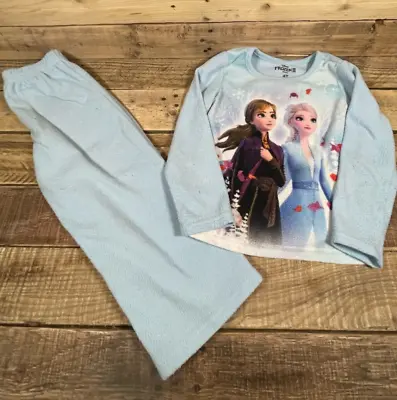 Disney Frozen II Pajama Set Girls 4T Fleece Blue Long Sleeve Pants Anna Elsa PJ • $5.99