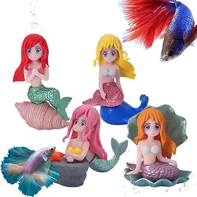 4Pcs Aquarium Mini Mermaid Figurines DIY Craft Fish Tank Cute Mermaid Ornament • £8.55