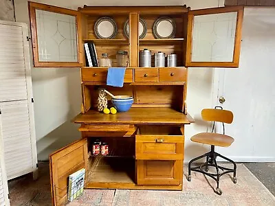 Antique  Hoosier Cabinet With Cylinder Top Kitchen Hoosier Cabinet • $1800