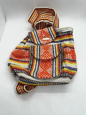 Pinzon Mexican Blanket Multicolor Woven Backpack Hippie Boho Bag Bright Orange • $29.98