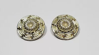 Vintage Coro Round Goldtone Clip On Earrings Mayan Egyptian Style • $10