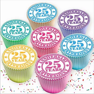 25th ANNIVERSARY MIXED EDIBLE CUPCAKE TOPPERS PREMIUM DECORATIONS 3679 • £2.99