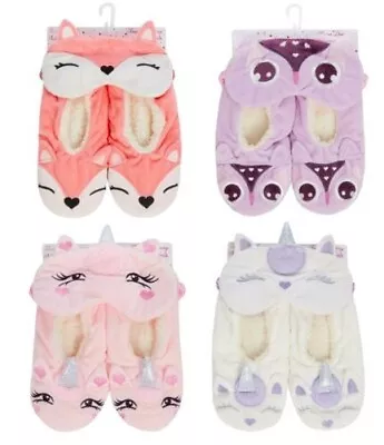 Ladies Eyemask And Fleece Lined Ballet Slipper Set - Owl Fox Unicorn • $54.26