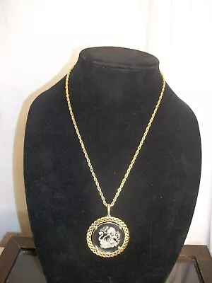 Vintage Trifari Pendant Necklace Gold Tone Chain Intaglio Lion In Lucite • $18.75