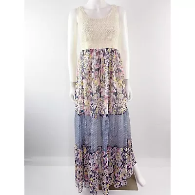 A’reve Semi Sheer Sleeveless Boho Floral Maxi Dress With Crochet Top Size XS • $23.98