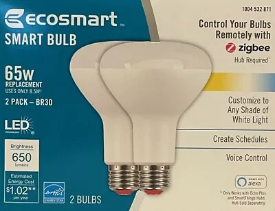 2 EcoSmart 65-Watt BR30 LED Smart Bulbs - 650 Lumens - Hub Required • $14.99