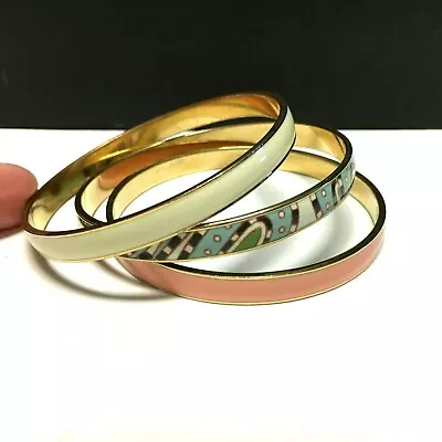 Signed J. CREW Pastel Enamel BANGLE BRACELET LOT Pink Green Gold PL H481i • $29