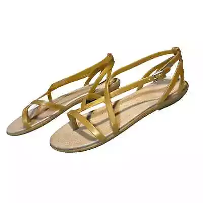 Crocs Isabella Strappy Jelly Gold Metallic Comfort Buckle Flats Sandals (7) • $21