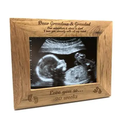 £11.99 • Buy New Baby Pregnancy Scan Wooden Photo Frame Personalised Grandma And Grandad Gift
