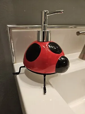 Cute And Unique Ladybug Ceramic Hand Soap Or Lotion Dispenser On Metal Stand • £19.29