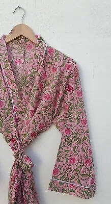 $31.34 • Buy Indian Pink Kimono Beach Wear Robe 100%Cotton Handmade Nightwear Dressing Gown