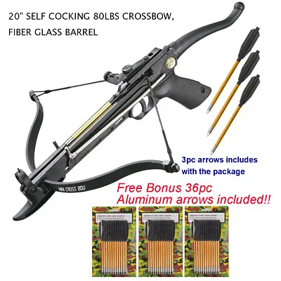 80 LB ARCHERY HUNTING Gun SELF COCKING PISTOL CROSSBOW W/ 39 ARROWS BOLTS • $59.95