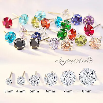 Sterling Silver Rainbow Gem Crystal Mens Womens Round Stud Earrings Ear Piercing • $5.44