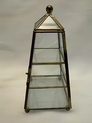 Vintage Glass Brass Hinged Pyramid Display Case Curio  3 Shelf 9” • $28