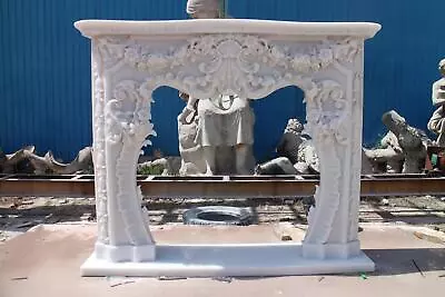 Incredible Hand Carved Marble French Style  Estate Fireplace Mantel - Zb-f003 • $4500