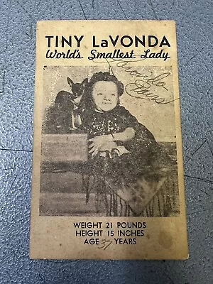 Vintage Circus Sideshow Freak Card Tiny Lavonda Worlds Smallest Lady - Signed • $95