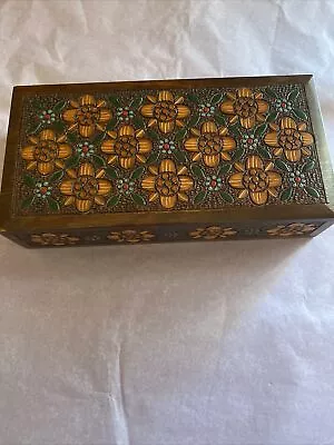 Vintage Decorative Wooden Flower Jewelry Box Rectangle Great Shape • $18