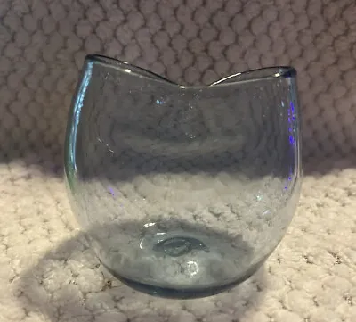 Vintage Pilgrim Glass Gray Blue Hand-Blown Pinch Vase Small • $11.99