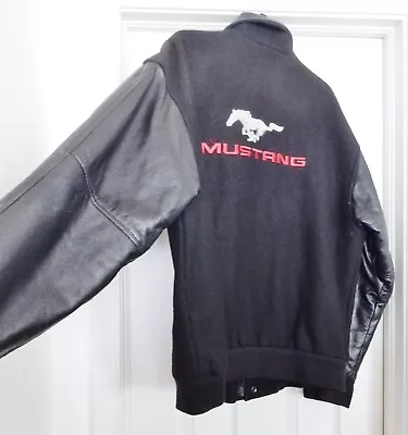 MUSTANG Wool Leather Jacket Coat Varsity Quilted Lined Black Canada Men's M VTG • $99.95