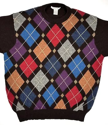 Vintage Sweater Mens Size XL Colorful Wool Argyle Pattern By Geoffrey Beene • $38