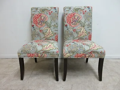Pair Thomasville Big Floral Bouquet Dining Room Side Chairs  • $599