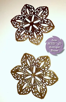 2 X Large 2.25  ANTIQUE BRONZE 3D Star Flower FILIGREE EMBELLISHMENTS Metal CURV • £2.69