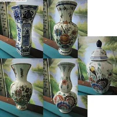 Delfts Royal Sphinx Holland Vases Hand Painted Polychrome Blue Pick 1 • $214.69