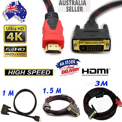 HDMI To DVI Cable Male DVI-D To HDMI Cord For PCLaptopMonitorProjectorDVD • $12.99