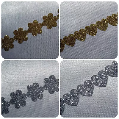 Glitter Silver & Gold Flowers Hearts Trimming • £1.99