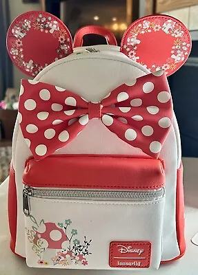 NWT LOUNGEFLY Disney Minnie Mouse MUSHROOM Mini Backpack Polka Dot Bow Bag • $39.90