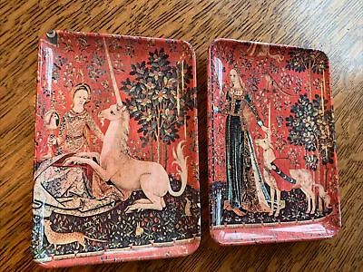 Pair Decorative Crafts Italy Renaissance Lady And The Unicorn Melamine Valet 6” • £21.23