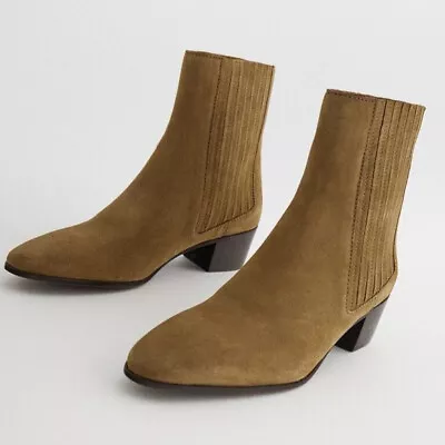 NWT Zara Size 7.5 Brown Split Leather Heeled Ankle Boots 2110/610 • $55