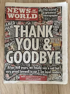 NEWS OF THE WORLD Final Edition - No.8674 10/07/11 - With Bagged Inserts - Mint • £0.99